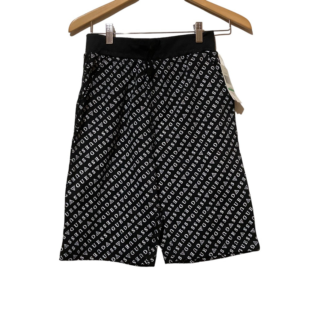 Guess Boys Athletic Shorts Black White Spellout Logo Drawstring Pull On 16 New